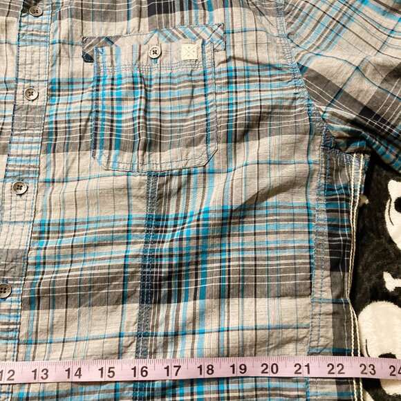 PROJEK RAW Plus-size men's blue grey black plaid shirt ~ 2X XXL short-sleeve top - Picture 9 of 13